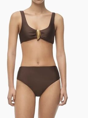 Simkhai Veyra Shell Chocolate Brown Bikini Top NWT Beach Swim